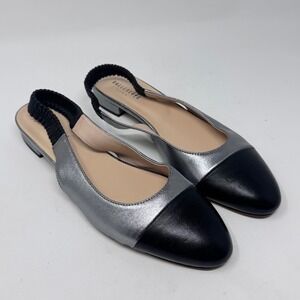 Ballerette Roma Metallic Silver & Black Cap Toe Slingback Flats Size 40